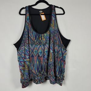 Maurices blue green printed twofer blouson workout tank plus size